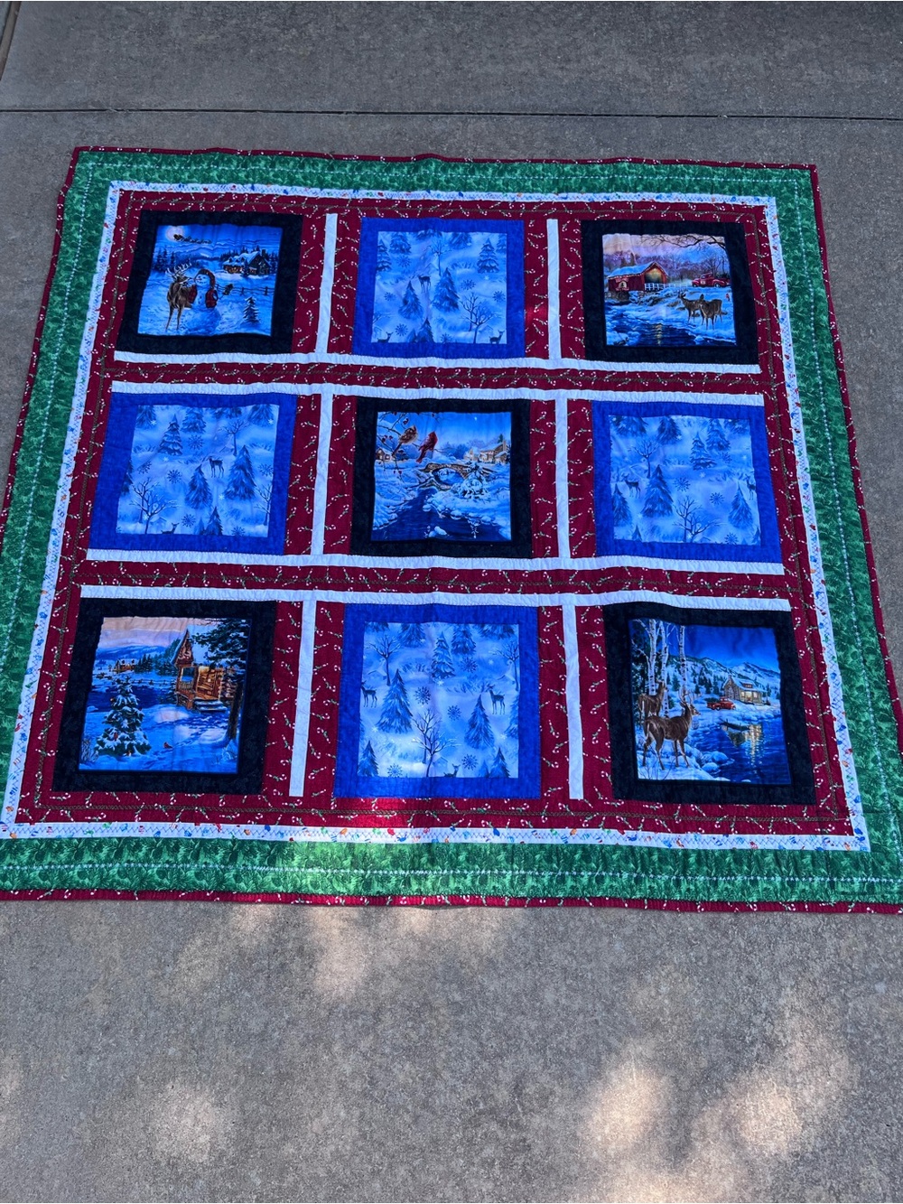 Handmade Christmas Quilt Log Cabin Blanket